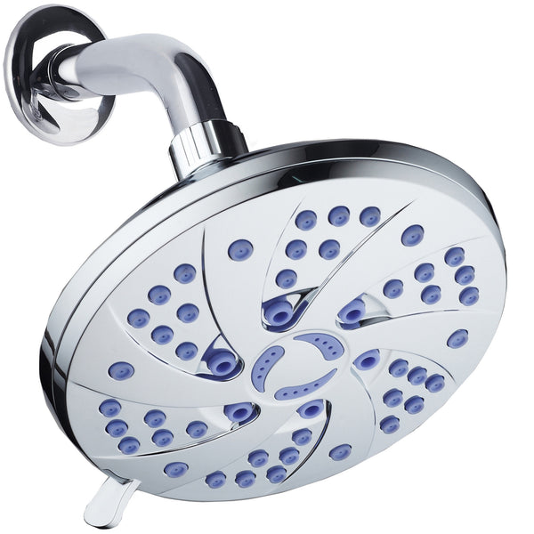 AquaDance® 5509 6-inch 6-Setting Rainfall Showerhead with Anti-Microbial Microban Protection from Mold, Mildew, and Bacteria - Clog-Free Sunset Blue Jets, Chrome Finish