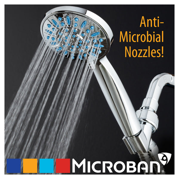 AquaDance® Antimicrobial/Anti-Clog High-Pressure 6-setting Hand Shower Microban Nozzle Protection from Growth of Mold, Mildew & Bacteria, Chrome