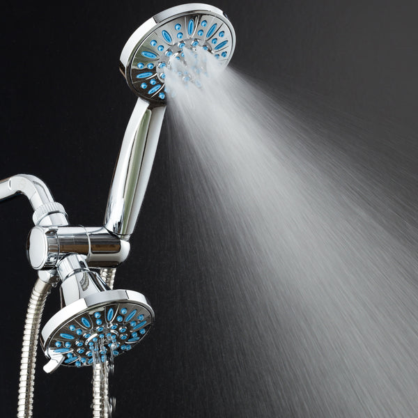AquaDance® 5523 Antimicrobial/Anti-Clog High-Pressure 30-setting Shower Combo by AquaDance with Microban Nozzle Protection from Growth of Mold Mildew & Bacteria for Stronger Shower! Chrome / Wave Blue Jets