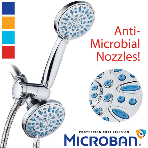 AquaDance® 5523 Antimicrobial/Anti-Clog High-Pressure 30-setting Shower Combo by AquaDance with Microban Nozzle Protection from Growth of Mold Mildew & Bacteria for Stronger Shower! Chrome / Wave Blue Jets