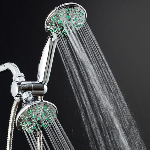 AquaDance® 5524 Antimicrobial/Anti-Clog High-Pressure 30-setting Dual Head Combination Shower by AquaDance with Microban Nozzle Protection From Growth of Mold, Mildew & Bacteria for a Healthier Shower– Aqua Green
