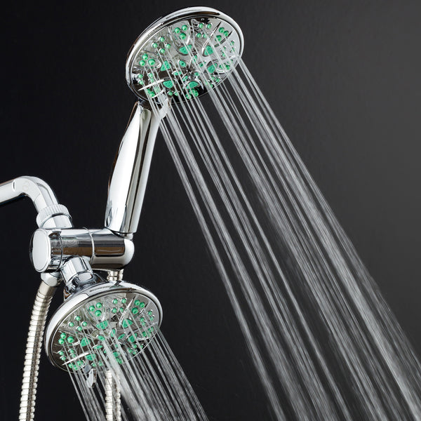 AquaDance® 5524 Antimicrobial/Anti-Clog High-Pressure 30-setting Dual Head Combination Shower by AquaDance with Microban Nozzle Protection From Growth of Mold, Mildew & Bacteria for a Healthier Shower– Aqua Green