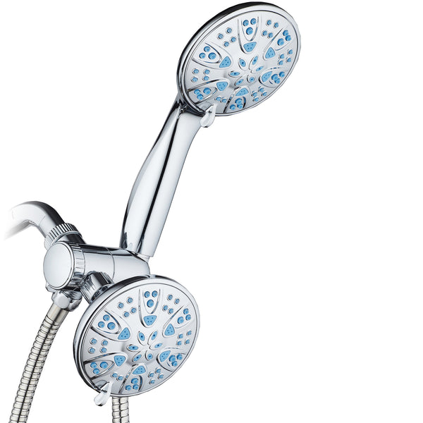AquaDance® 5526 Antimicrobial/Anti-Clog High-Pressure 30-setting Dual Head Combination Shower by AquaDance with Microban Nozzle Protection From Growth of Mold, Mildew & Bacteria for a Healthier Shower – Aqua Blue