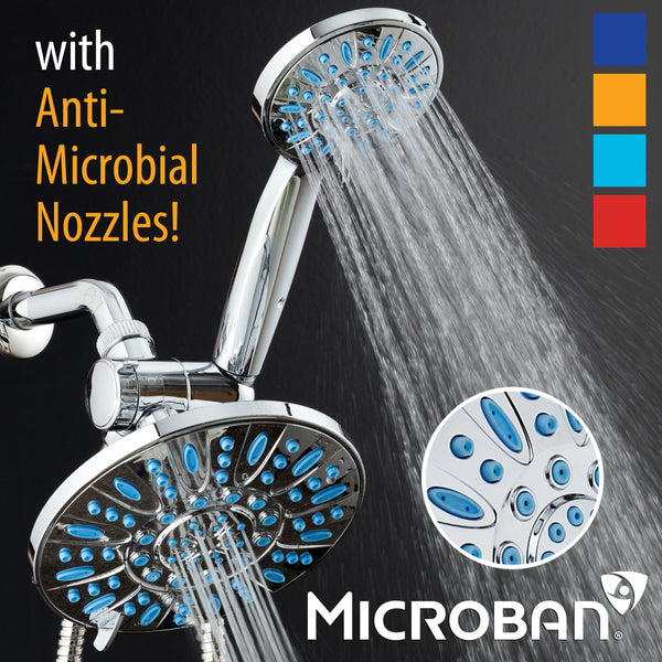 AquaDance® 5528 Antimicrobial / Anti-Clog / High-Pressure 30-Setting Rainfall Shower Combo by with Microban® Nozzle Protection from Growth of Mold, Mildew & Bacteria for Cleaner & Stronger Shower! Wave Blue