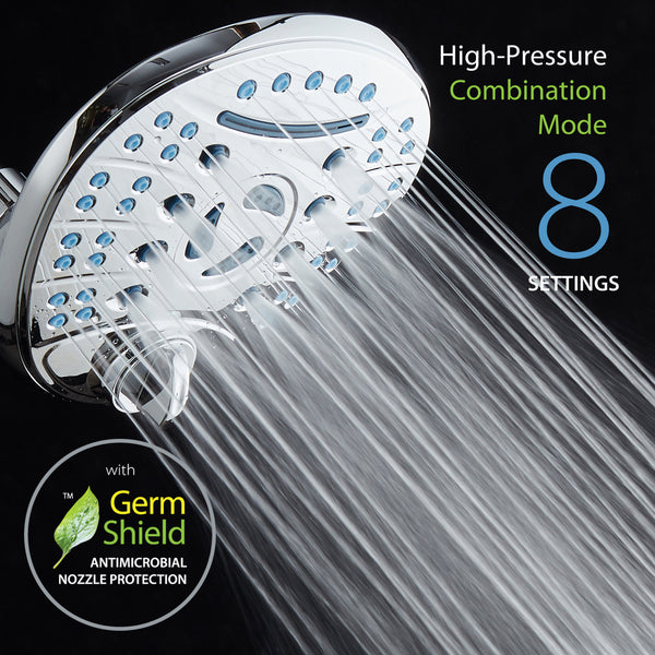 AquaCare High-Pressure 8-setting 7-inch Rainfall Shower Head with Cascading Waterfall and Antimicrobial Anti-clog Nozzles for Cleaner, More Powerful Shower! Top American Brand / All Chrome Finish