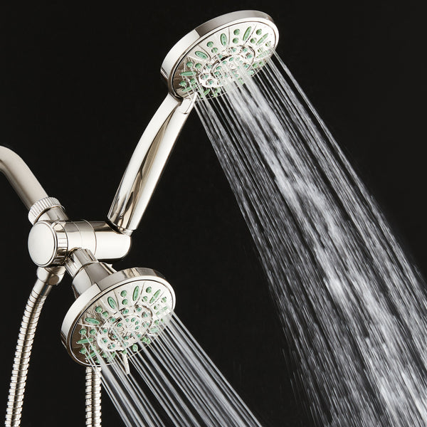 AquaDance® 8223 Antimicrobial/Anti-Clog High-Pressure 30-setting Shower Combo, Nozzle Protection from Growth of Mold, Mildew & Bacteria for Stronger Shower! Brushed Nickel Finish/Coral Green Jets