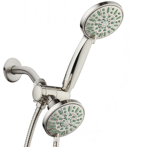 AquaDance® 8223 Antimicrobial/Anti-Clog High-Pressure 30-setting Shower Combo, Nozzle Protection from Growth of Mold, Mildew & Bacteria for Stronger Shower! Brushed Nickel Finish/Coral Green Jets