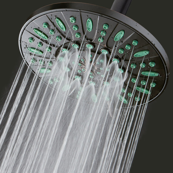 AquaDance® 8308 7-inch 6-Setting Rainfall Showerhead with Anti-Microbial Protection from Mold, Mildew, and Bacteria - Clog-Free, Oil-Rubbed Bronze Finish/Coral Green Jets
