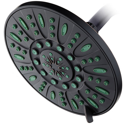 AquaDance® 8308 7-inch 6-Setting Rainfall Showerhead with Anti-Microbial Protection from Mold, Mildew, and Bacteria - Clog-Free, Oil-Rubbed Bronze Finish/Coral Green Jets