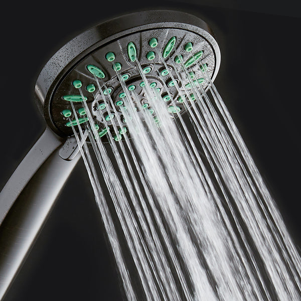 AquaDance® 8316 Antimicrobial/Anti-Clog High-Pressure 6-setting Hand Shower, Nozzle Protection from Growth of Mold, Mildew & Bacteria for Stronger Shower! Oil-Rubbed Bronze Finish/Coral Green Jets