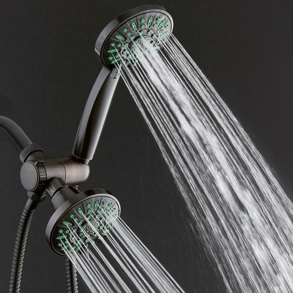 AquaDance® 8323 Antimicrobial/Anti-Clog High-Pressure 30-setting Shower Combo, Nozzle Protection from Growth of Mold Mildew & Bacteria for Stronger Shower! Oil-Rubbed Bronze Finish/Coral Green Jets