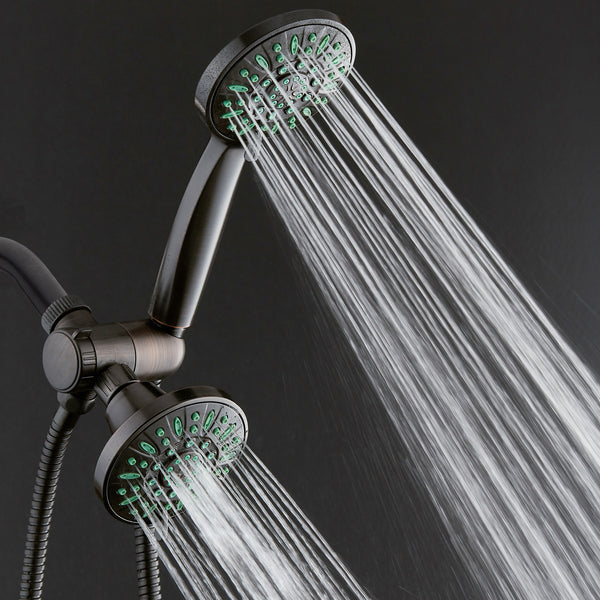 AquaDance® 8323 Antimicrobial/Anti-Clog High-Pressure 30-setting Shower Combo, Nozzle Protection from Growth of Mold Mildew & Bacteria for Stronger Shower! Oil-Rubbed Bronze Finish/Coral Green Jets
