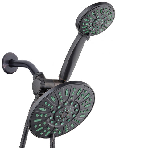 AquaDance® 8328 Antimicrobial/Anti-Clog High-Pressure 30-setting Rainfall Shower Combo, Nozzle Protection from Growth of Mold, Mildew & Bacteria, Oil-Rubbed Bronze Finish/Coral Green Jets